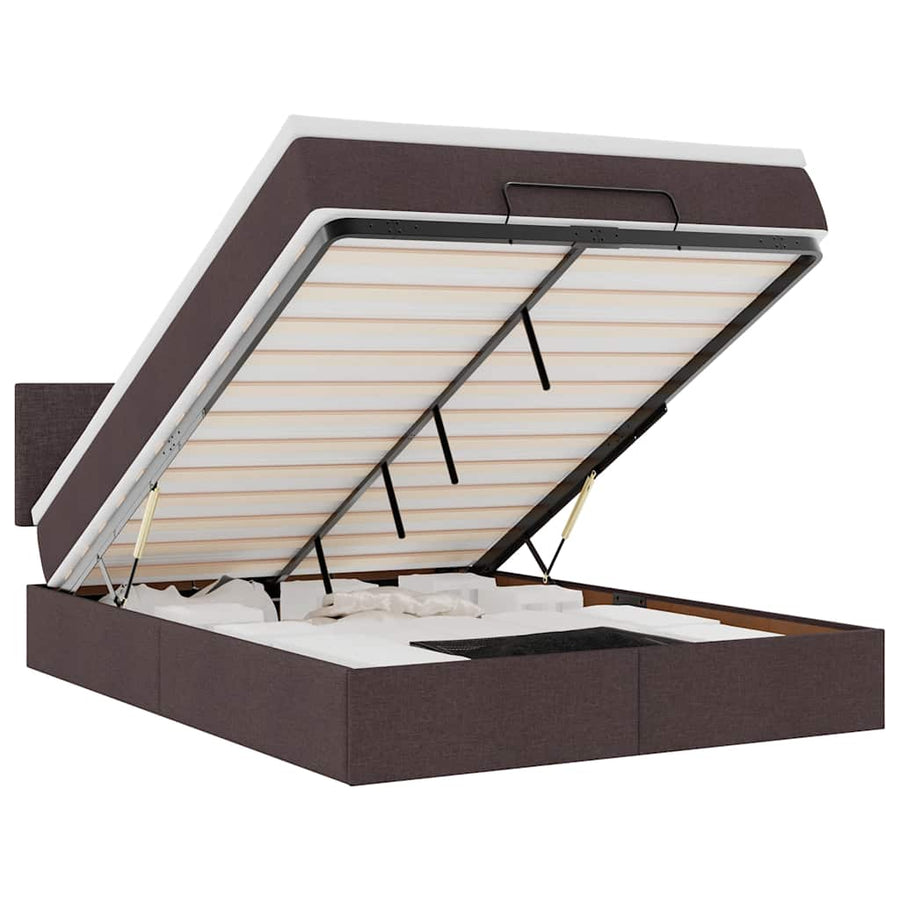 Ottoman bed met matras en LED's 140x200cm stof donkerbruin