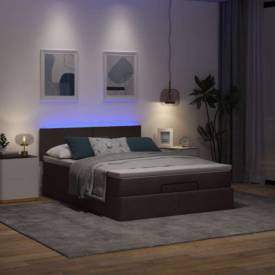 Ottoman bed met matras en LED's 140x200cm stof donkerbruin