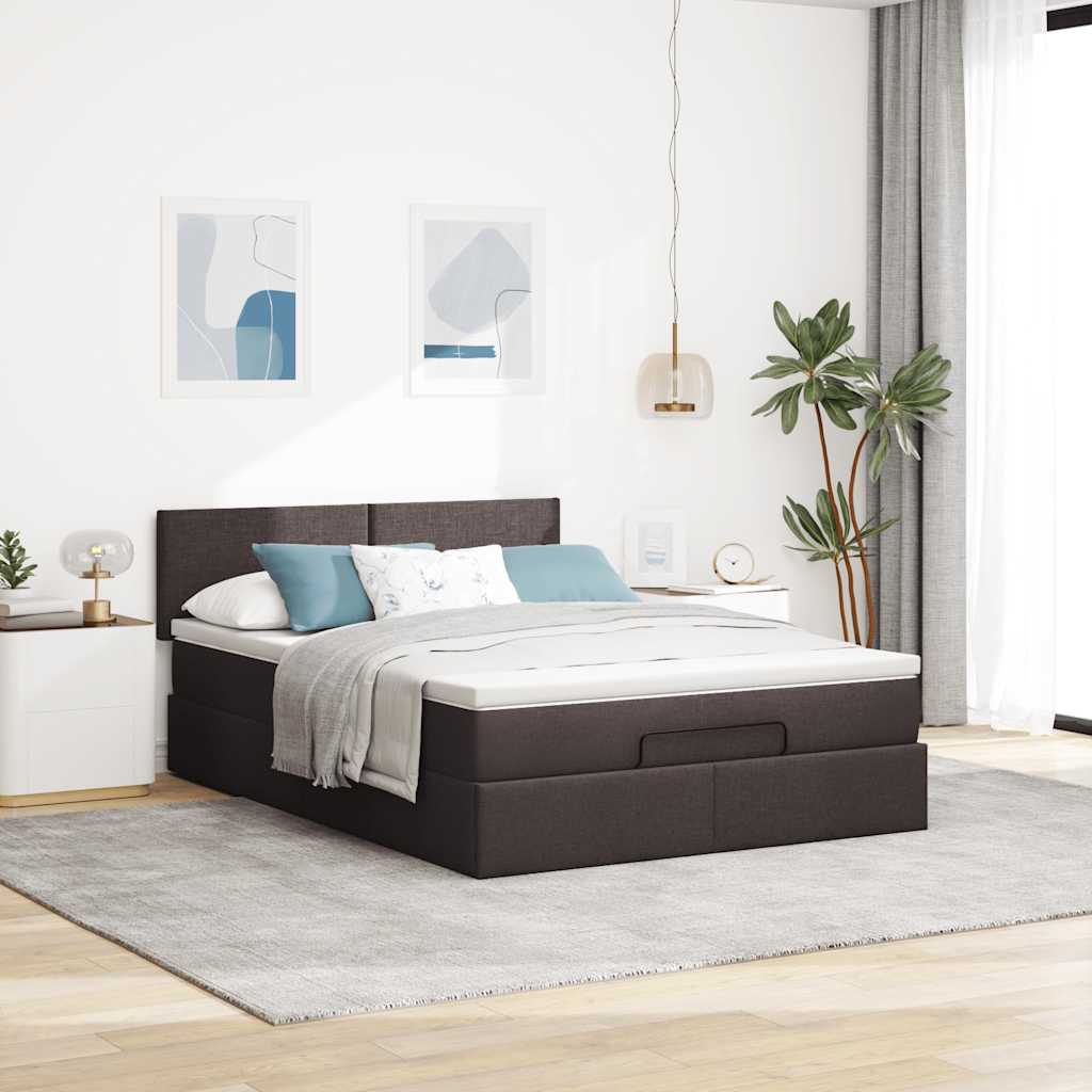 Ottoman bed met matras en LED's 140x200cm stof donkerbruin