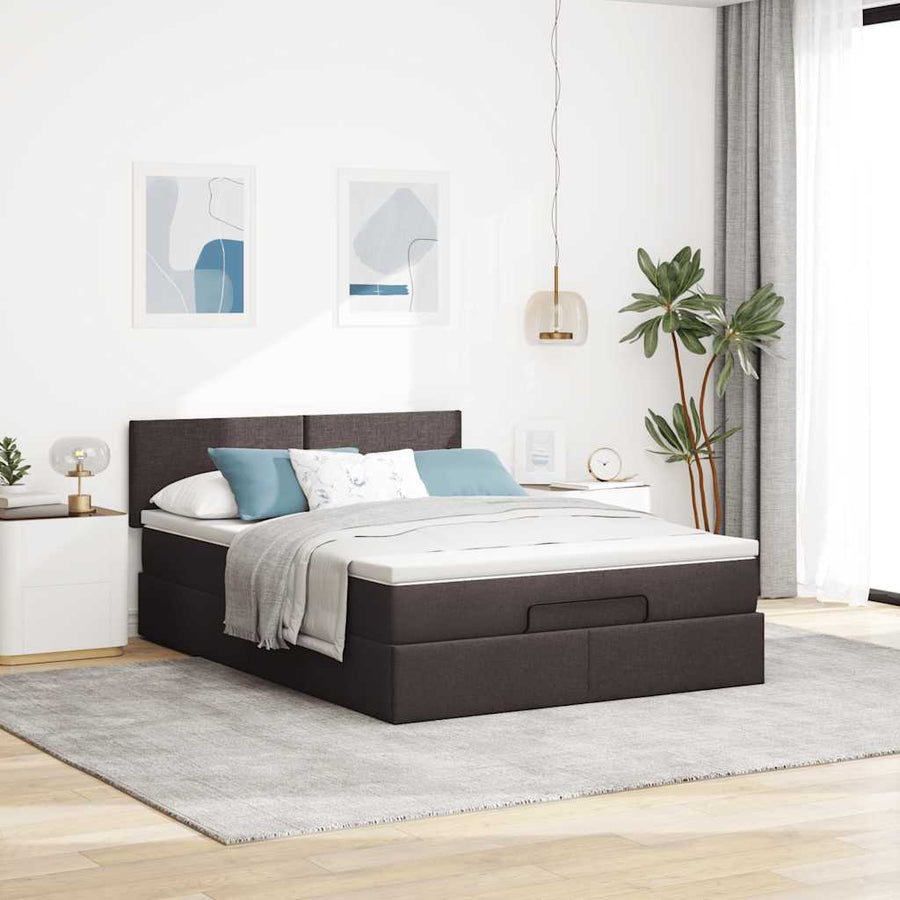 Ottoman bed met matras en LED's 140x200cm stof donkerbruin
