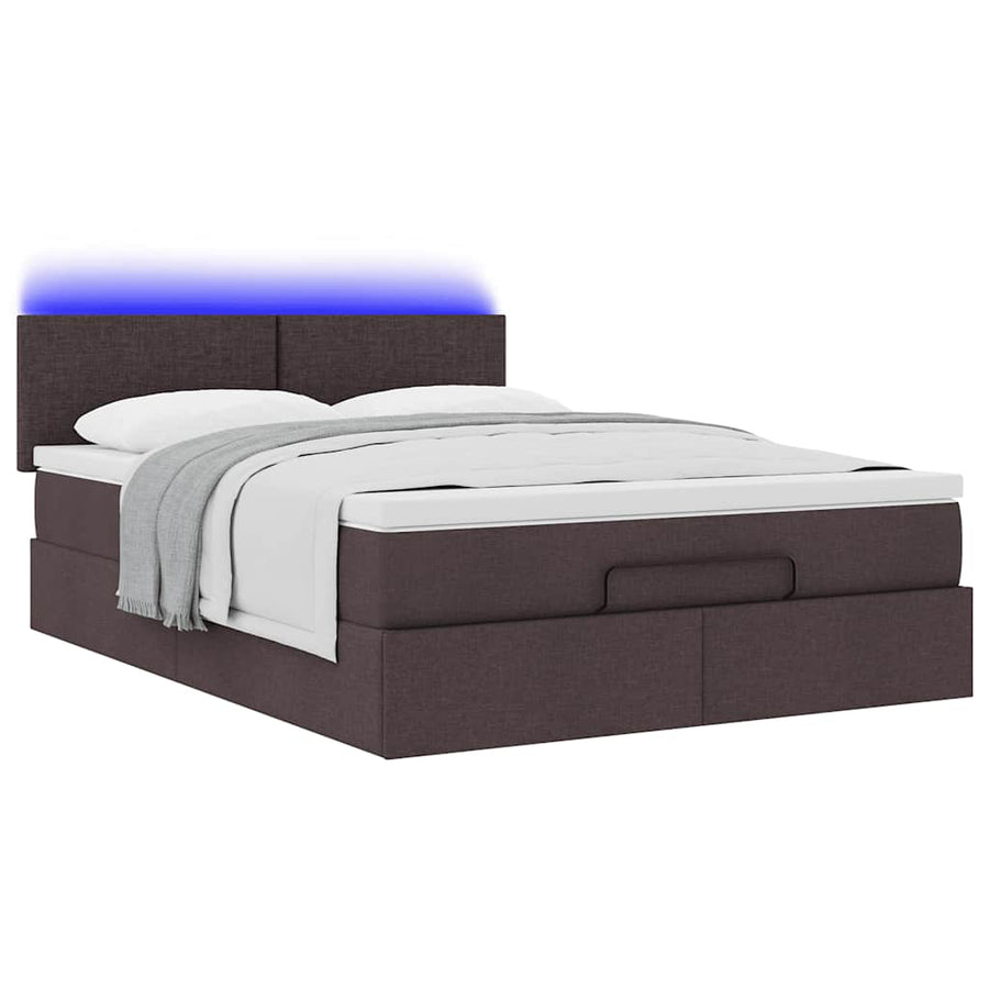 Ottoman bed met matras en LED's 140x200cm stof donkerbruin