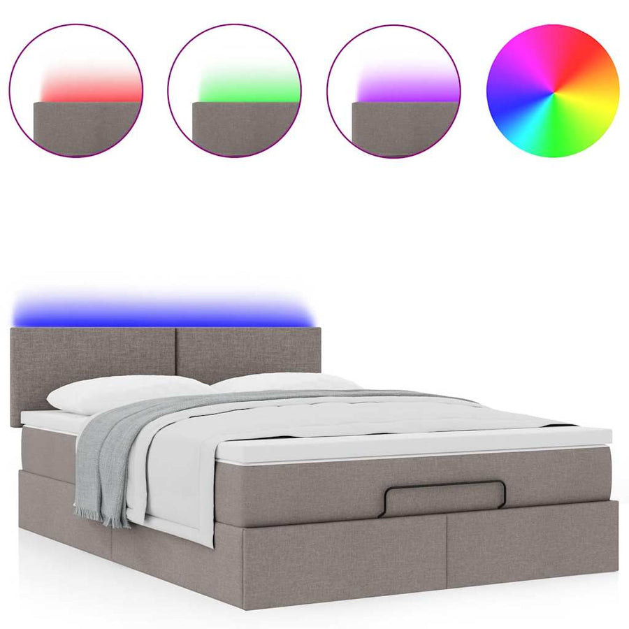Ottoman bed met matras en LED's 140x200 cm stof taupe