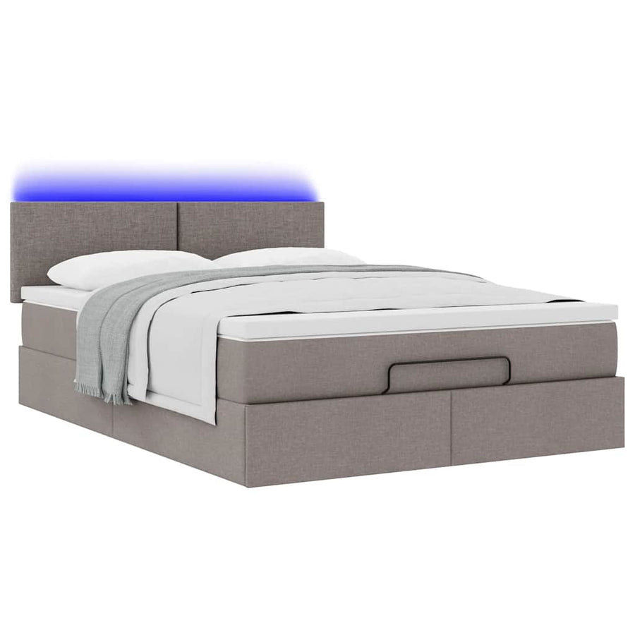 Ottoman bed met matras en LED's 140x200 cm stof taupe