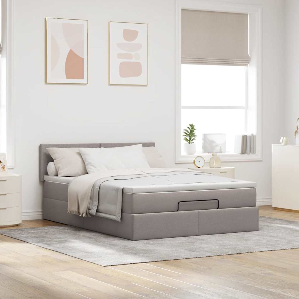 Ottoman bed met matras en LED's 140x200 cm stof taupe