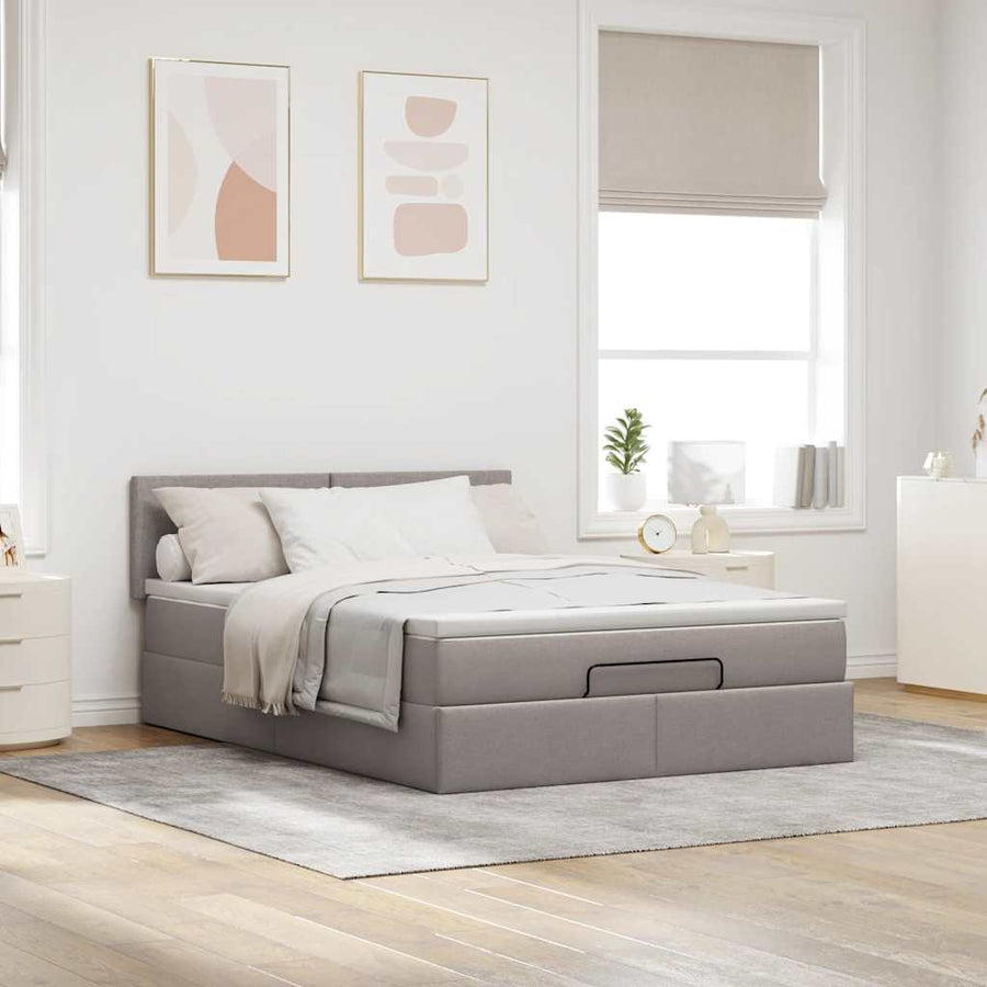Ottoman bed met matras en LED's 140x200 cm stof taupe
