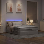 Bed pouf with mattress and LEDs 140x200 cm fabric taupe