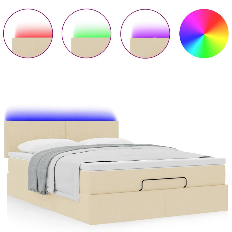 Ottoman bed met matras en LED's 140x200 cm stof crèmekleurig