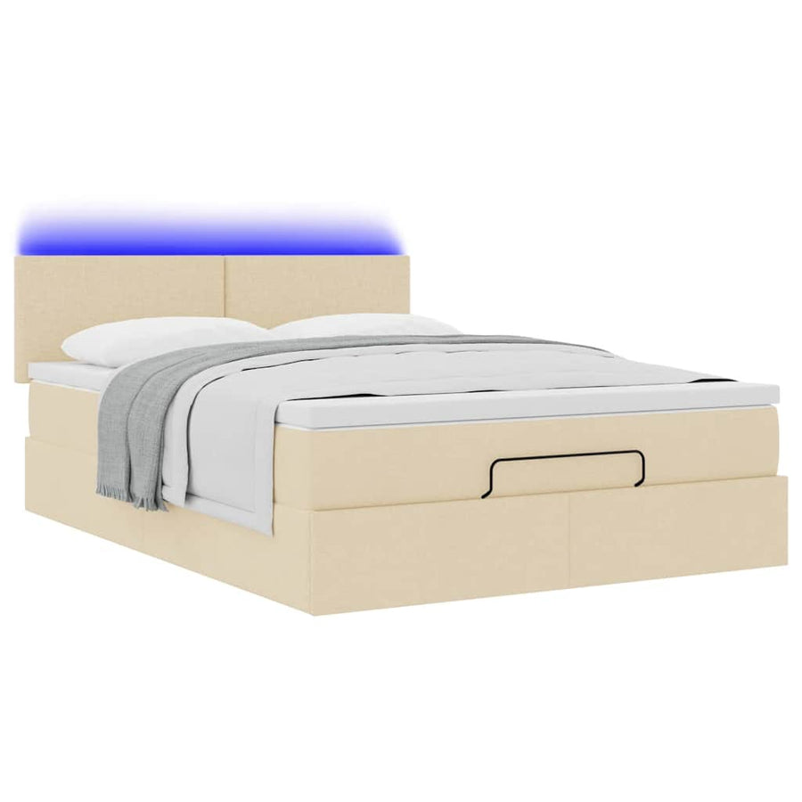 Ottoman bed met matras en LED's 140x200 cm stof crèmekleurig