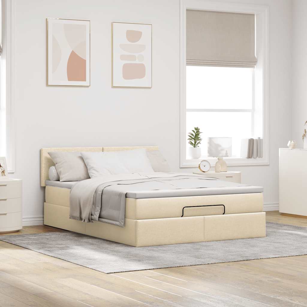 Ottoman bed met matras en LED's 140x200 cm stof crèmekleurig
