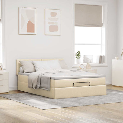 Ottoman bed met matras en LED's 140x200 cm stof crèmekleurig
