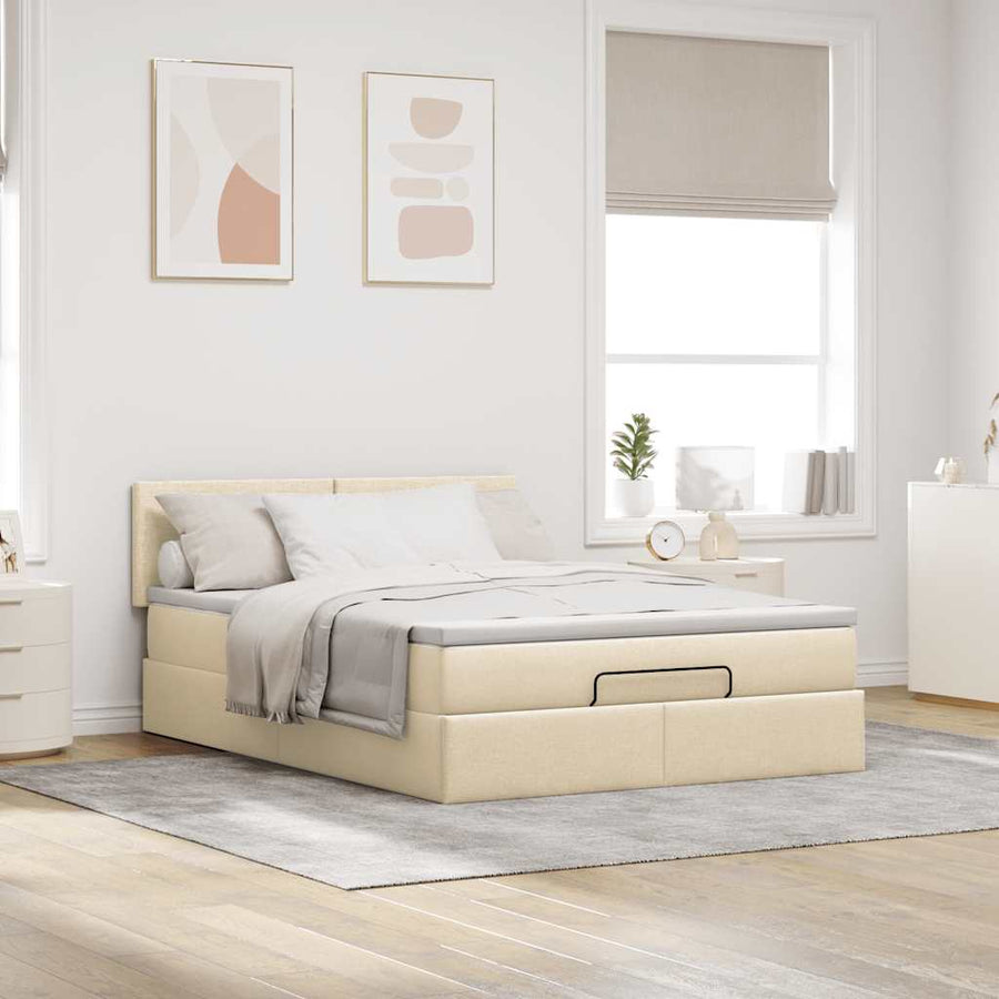 Ottoman bed met matras en LED's 140x200 cm stof crèmekleurig