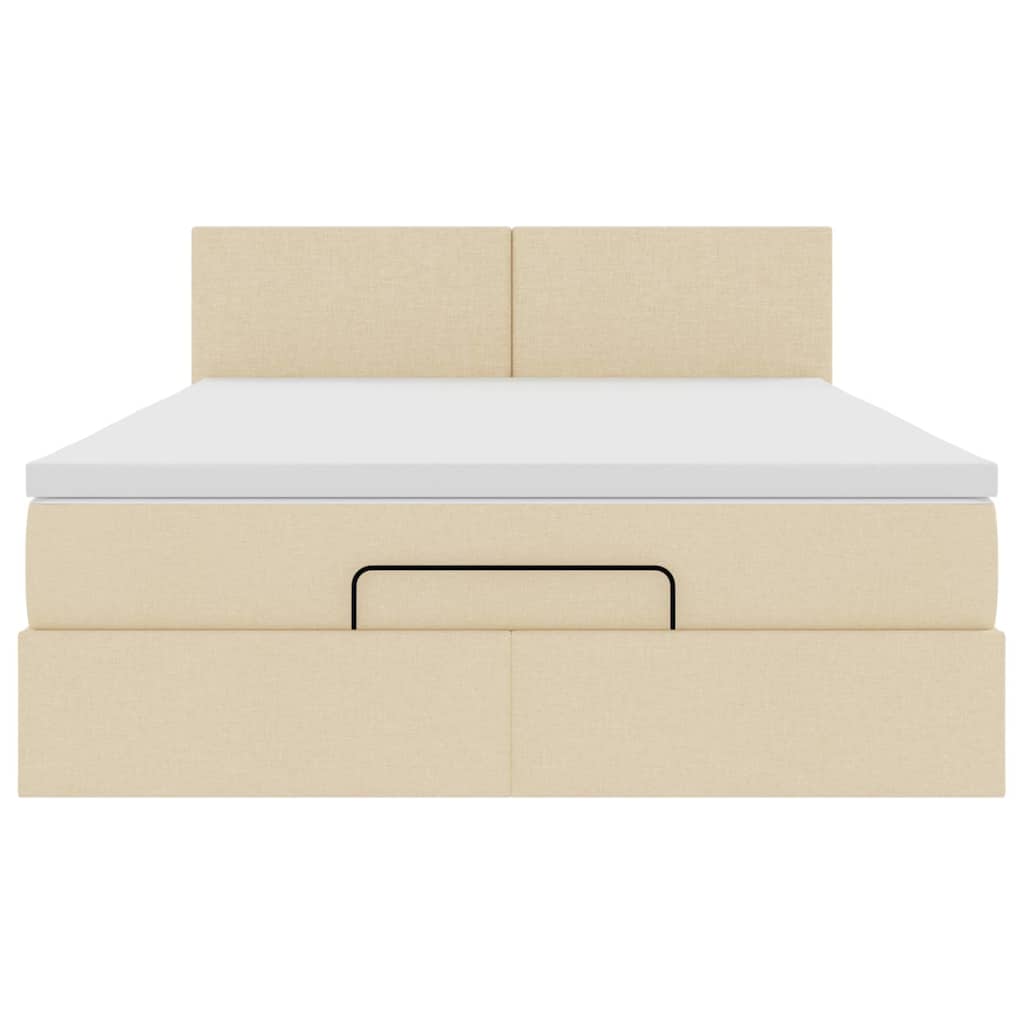 Ottoman bed met matras en LED's 140x200 cm stof crèmekleurig
