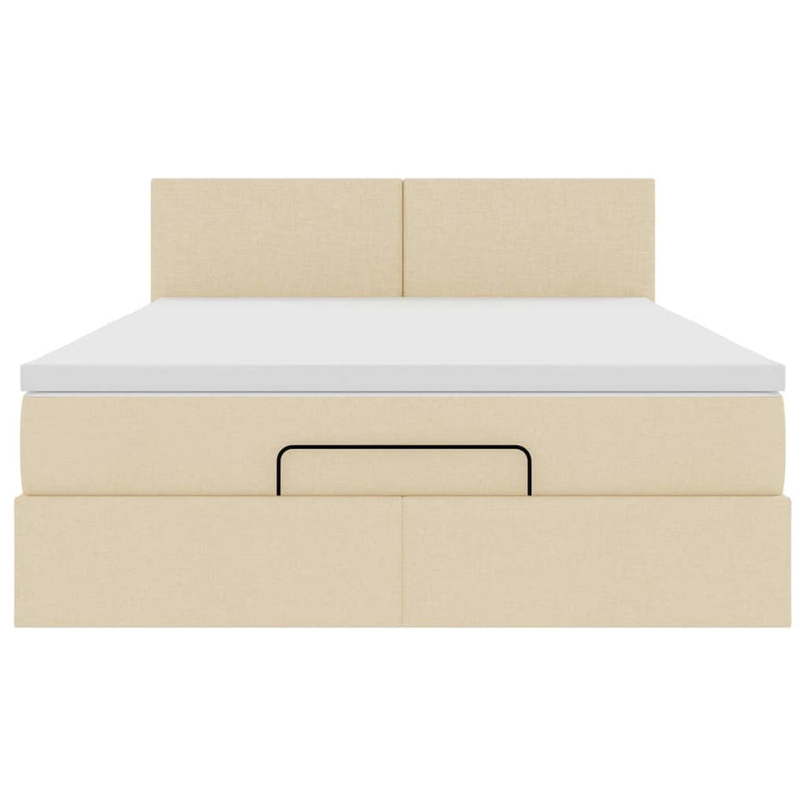 Ottoman bed met matras en LED's 140x200 cm stof crèmekleurig
