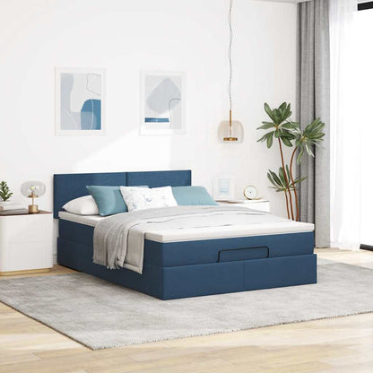 Ottoman bed met matras en LED's 140x200cm stof blauw