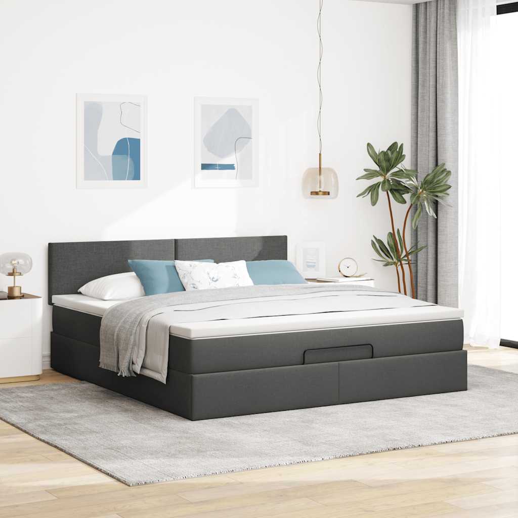 Ottoman bed met matras en LED's 160x200cm stof donkergrijs