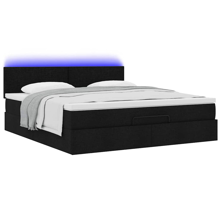 Ottoman bed met matras en LED's 160x200cm stof zwart