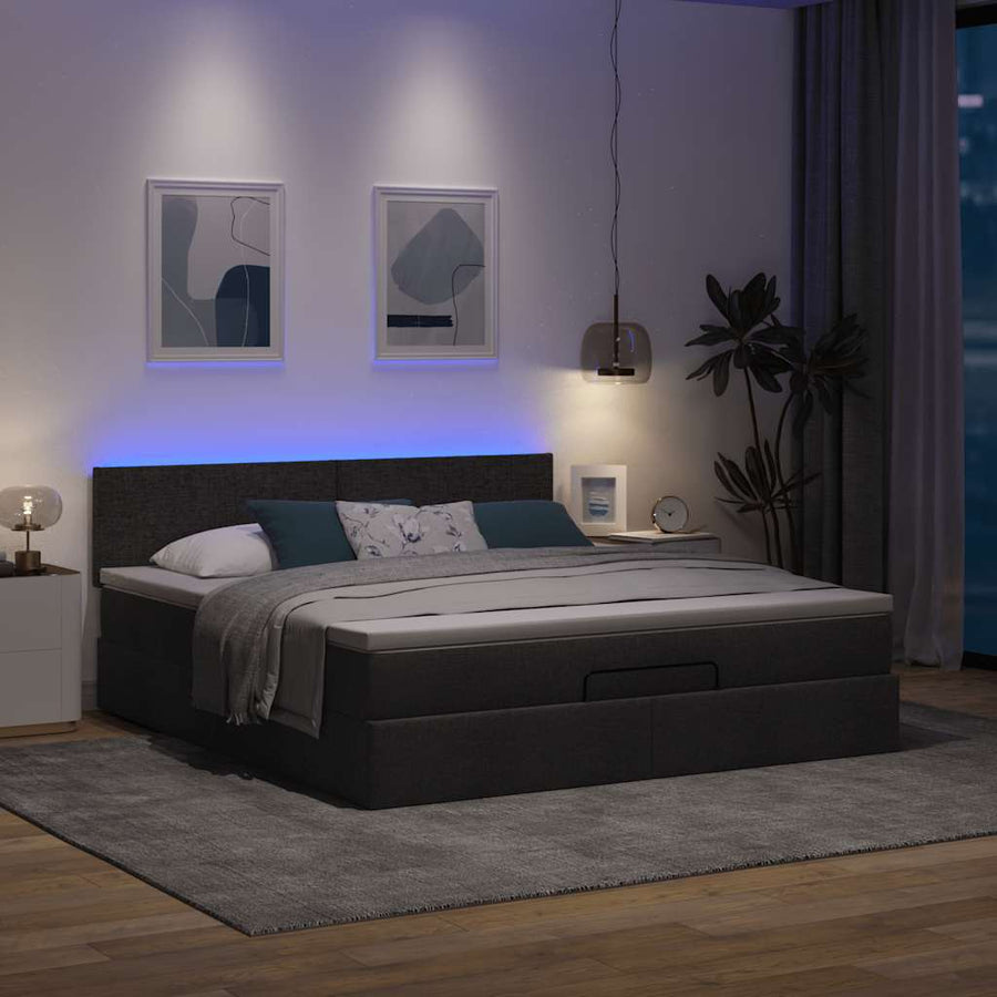 Ottoman bed met matras en LED's 160x200cm stof zwart