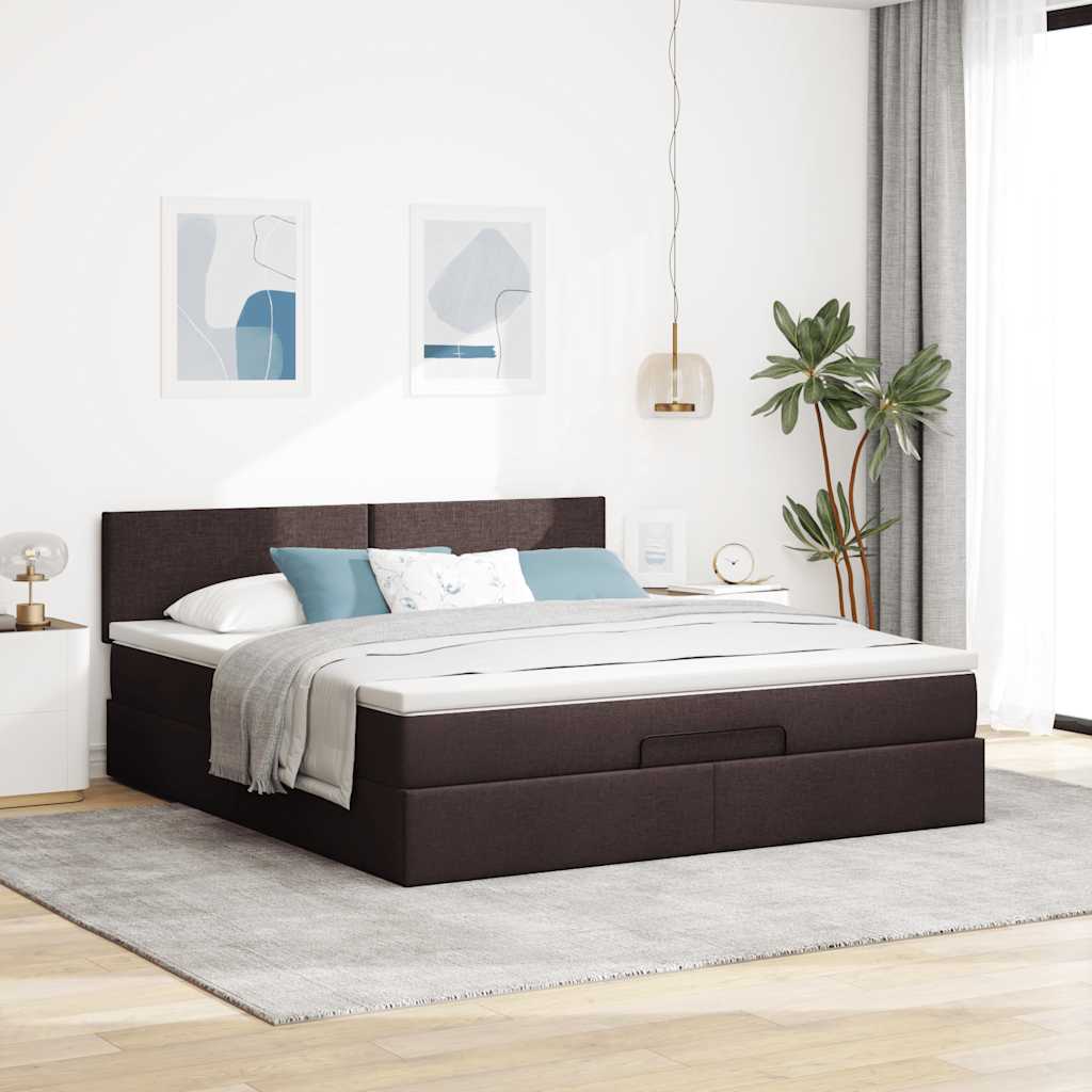 Ottoman bed met matras en LED's 160x200cm stof donkerbruin