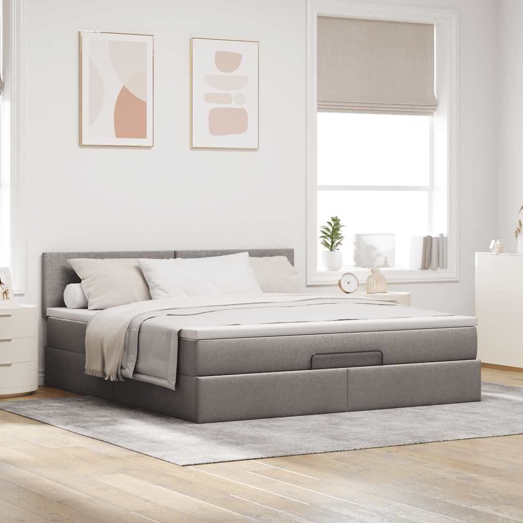 Ottoman bed met matras en LED's 160x200cm stof taupe