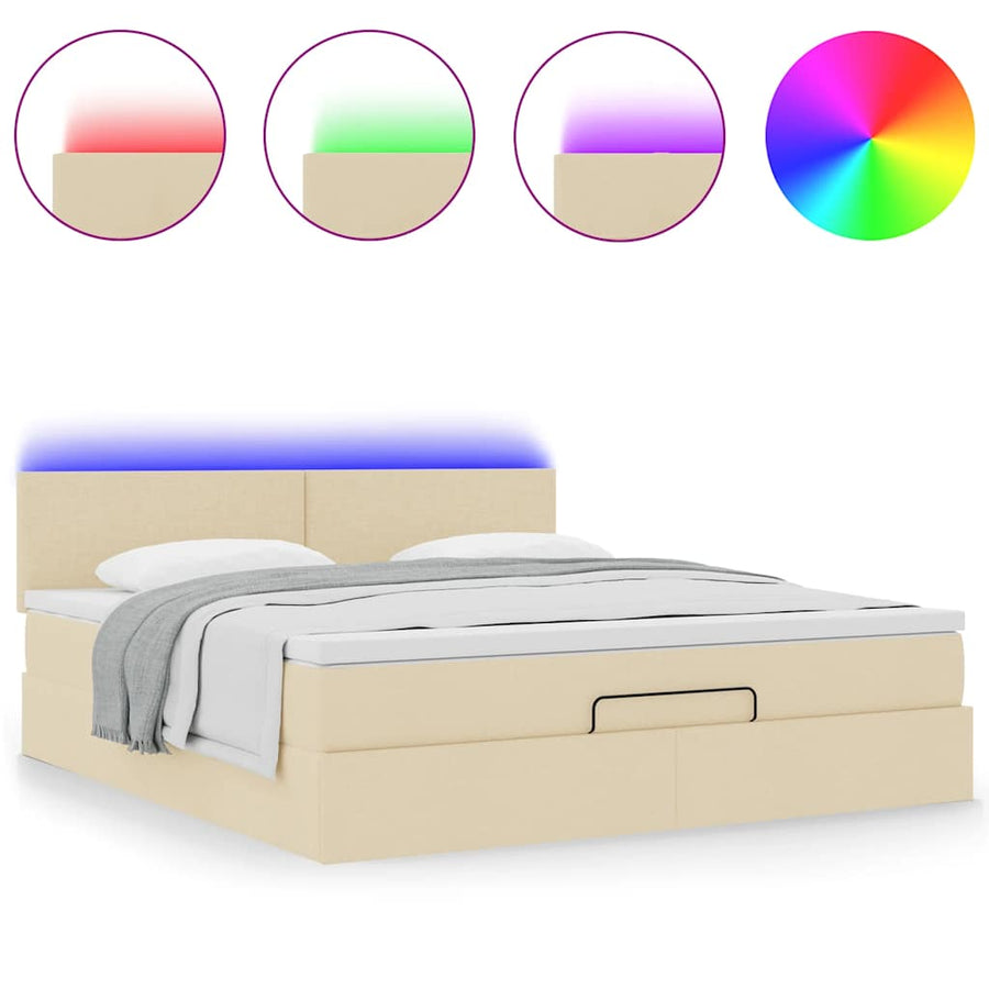 Ottoman bed met matras en LED's 160x200cm stof crèmekleurig