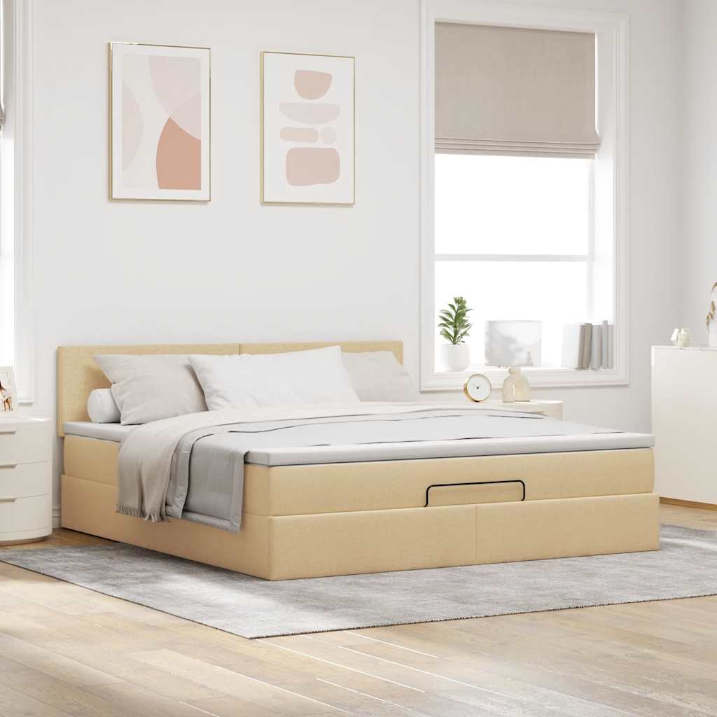 Ottoman bed met matras en LED's 160x200cm stof crèmekleurig