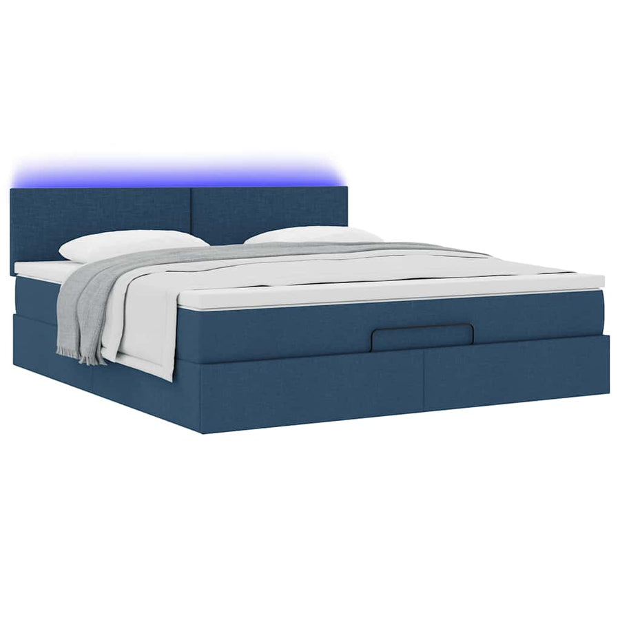 Ottoman bed met matras en LED's 160x200cm stof blauw