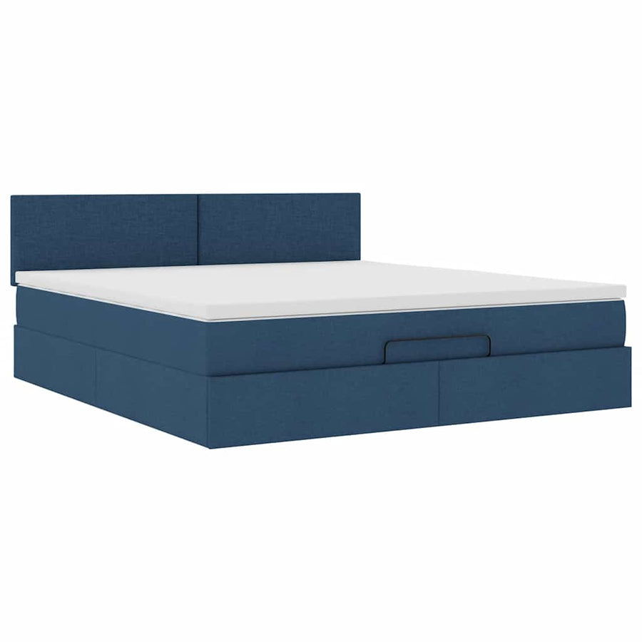Ottoman bed met matras en LED's 160x200cm stof blauw