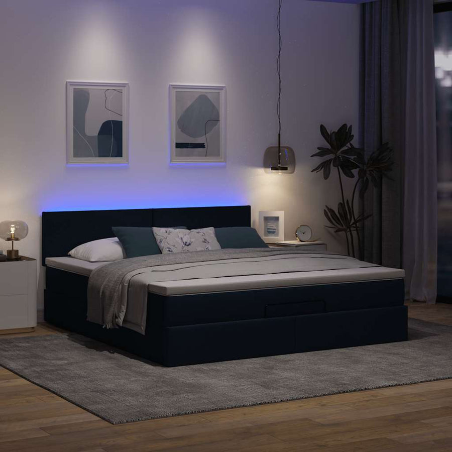 Ottoman bed met matras en LED's 160x200cm stof blauw