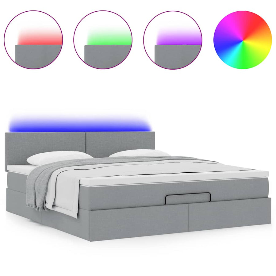 Ottoman bed met matras en LED's 180x200cm stof lichtgrijs