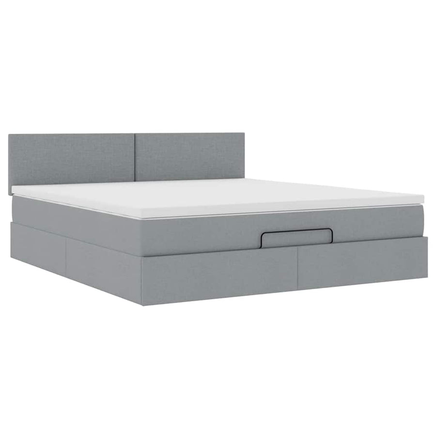 Ottoman bed met matras en LED's 180x200cm stof lichtgrijs