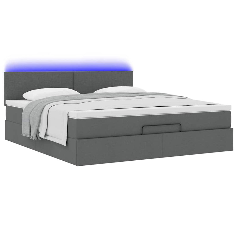 Ottoman bed met matras en LED's 180x200cm stof donkergrijs