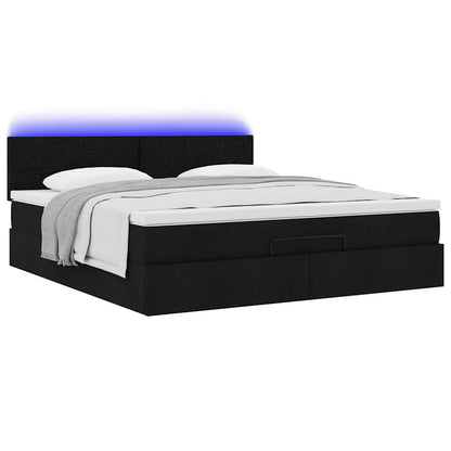Ottoman bed met matras en LED's 180x200cm stof zwart
