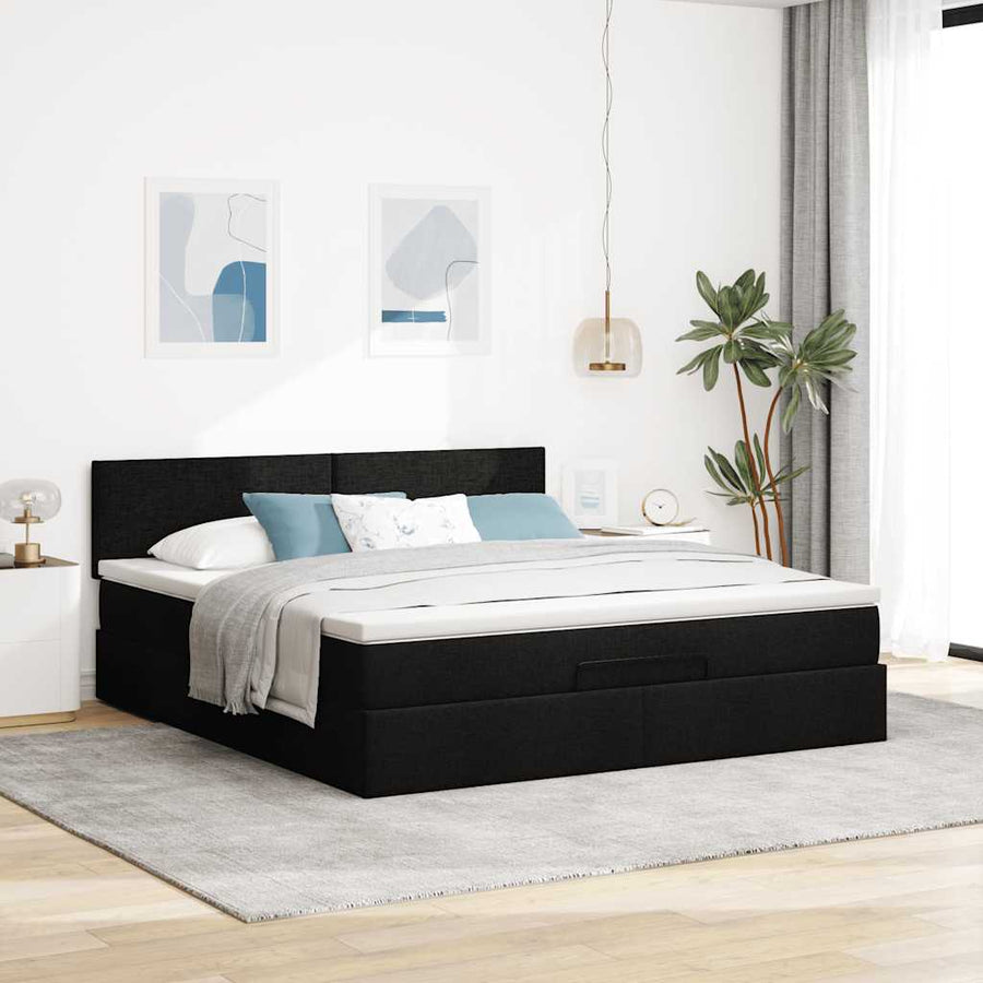 Ottoman bed met matras en LED's 180x200cm stof zwart