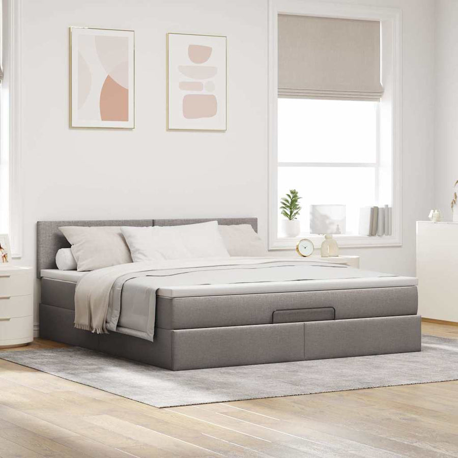 Bed poef met matras en LED's 180x200 cm stof taupe