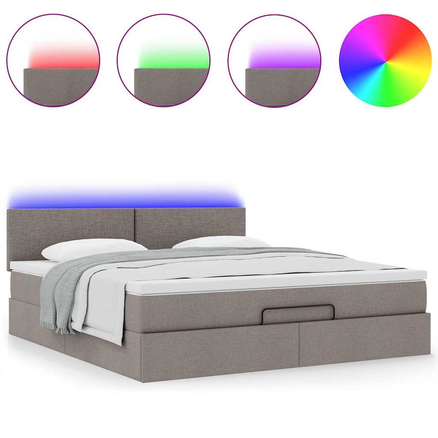 Bed poef met matras en LED's 180x200 cm stof taupe