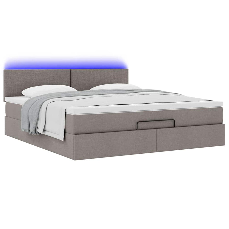 Bed poef met matras en LED's 180x200 cm stof taupe