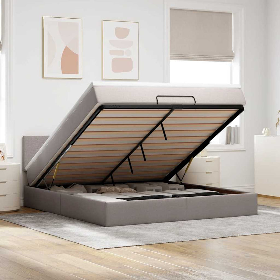 Bed poef met matras en LED's 180x200 cm stof taupe