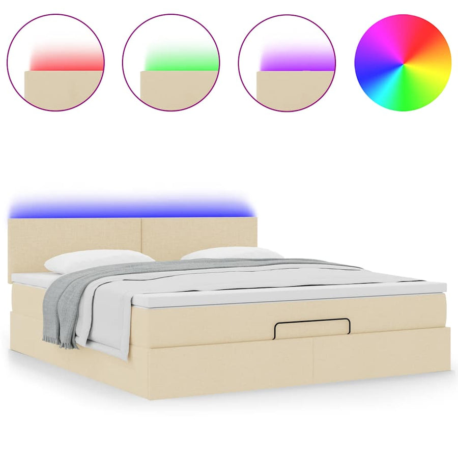 Ottoman bed met matras en LED's 180x200cm stof crèmekleurig