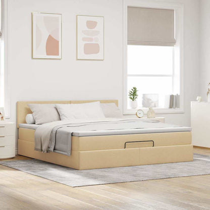 Ottoman bed met matras en LED's 180x200cm stof crèmekleurig