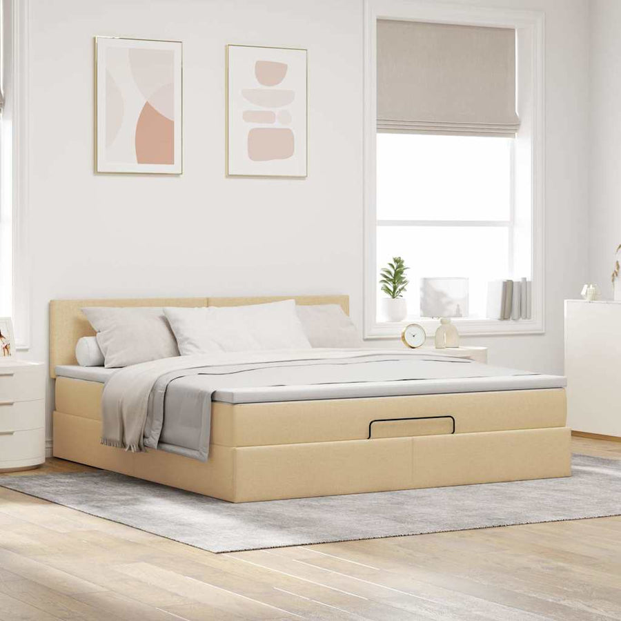 Ottoman bed met matras en LED's 180x200cm stof crèmekleurig