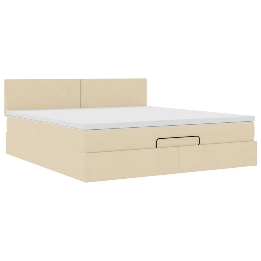 Ottoman bed met matras en LED's 180x200cm stof crèmekleurig