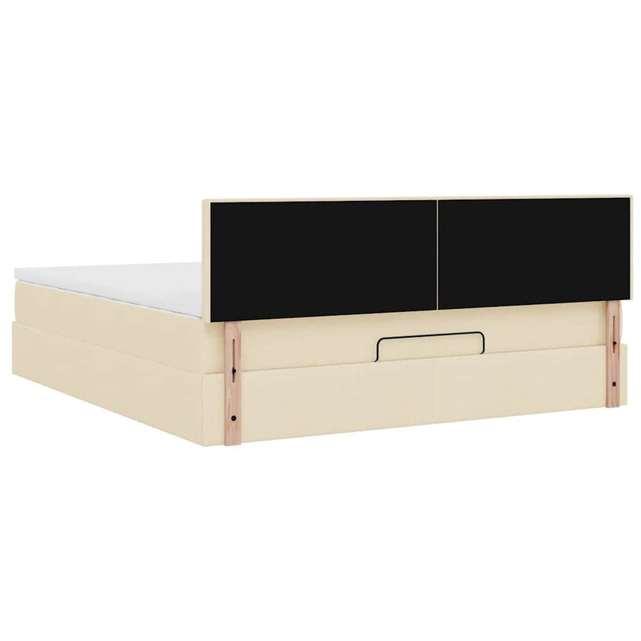 Ottoman bed met matras en LED's 180x200cm stof crèmekleurig