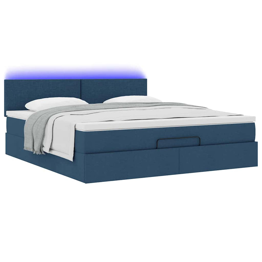 Ottoman bed met matras en LED's 180x200cm stof blauw