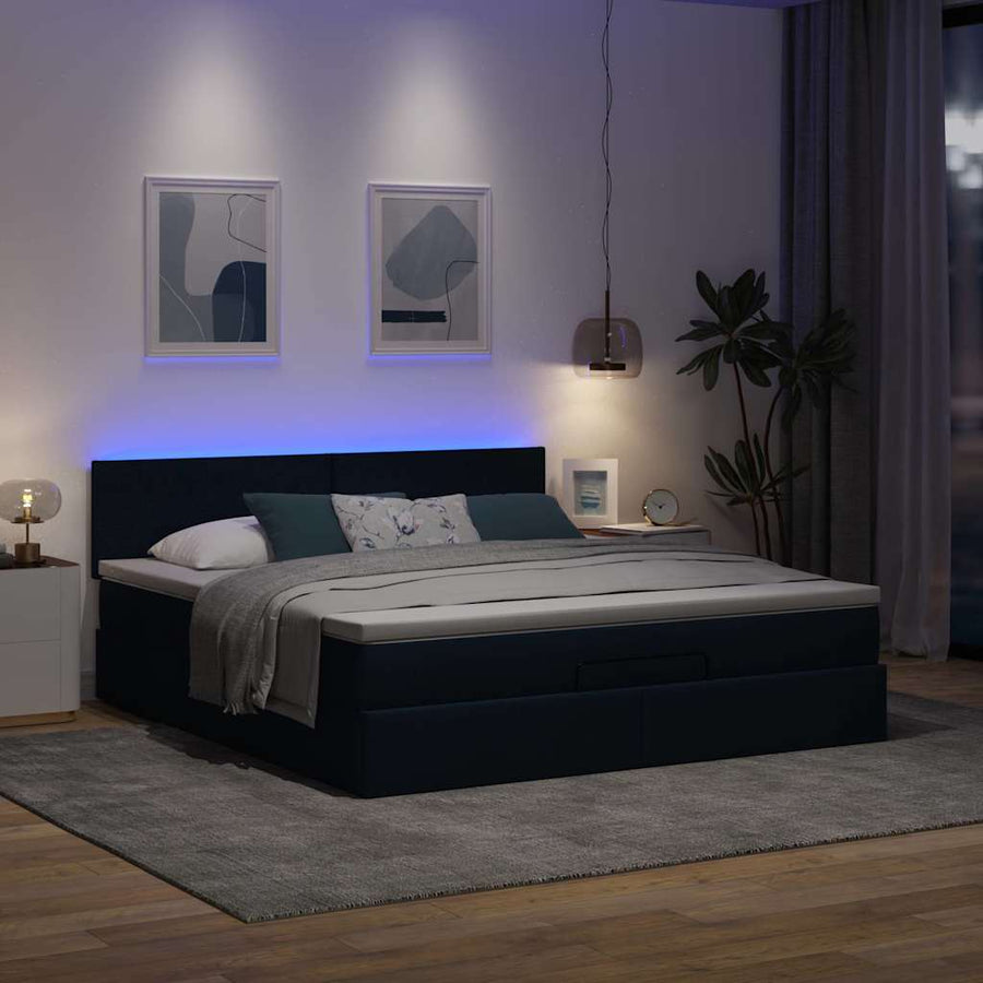 Ottoman bed met matras en LED's 180x200cm stof blauw