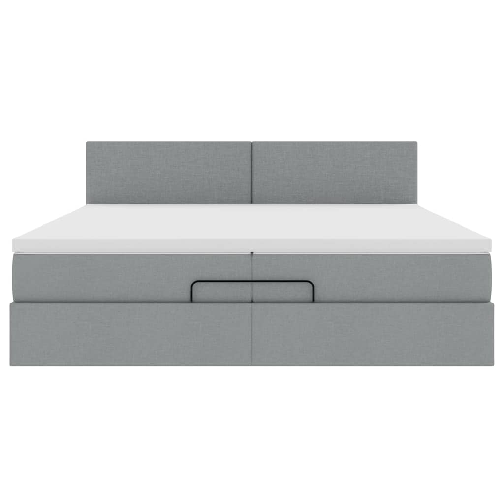 Ottoman bed met matrassen en LED's 200x200cm stof lichtgrijs