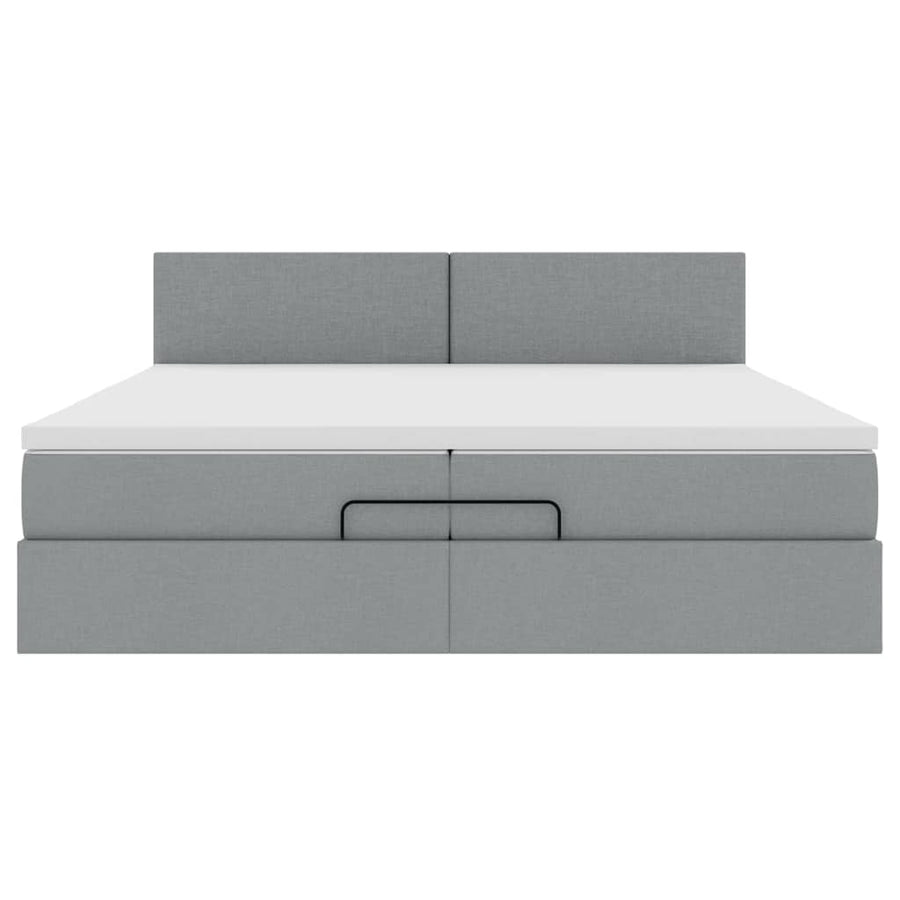 Ottoman bed met matrassen en LED's 200x200cm stof lichtgrijs