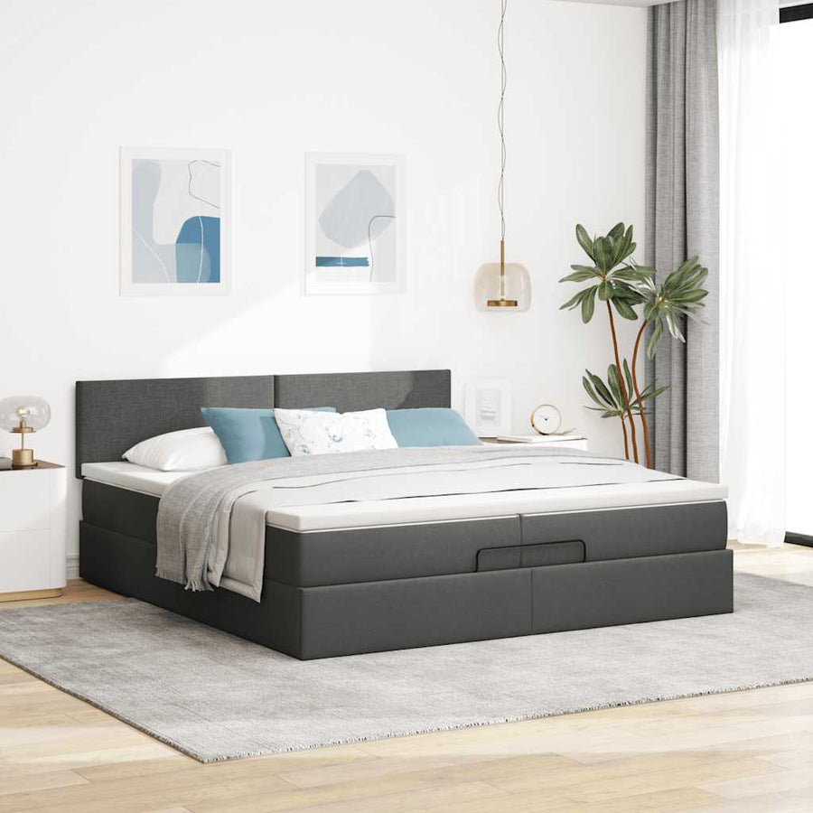 Ottoman bed met matrassen en LED's 200x200cm stof donkergrijs