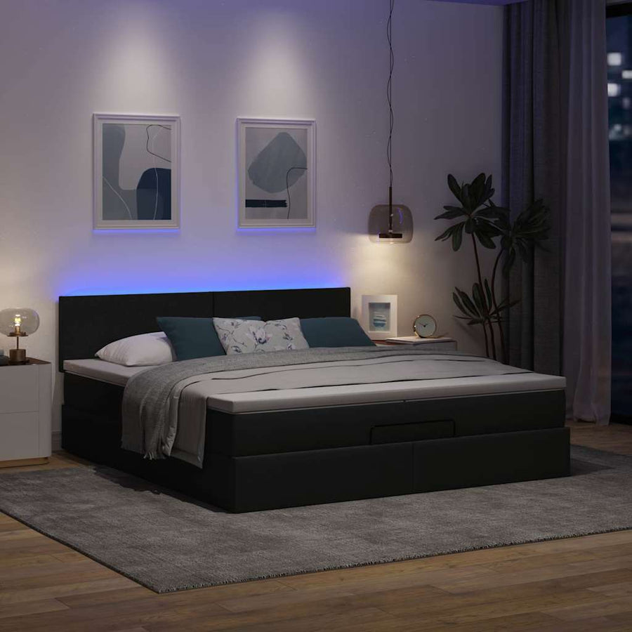 Ottoman bed met matrassen en LED's 200x200cm stof donkergrijs