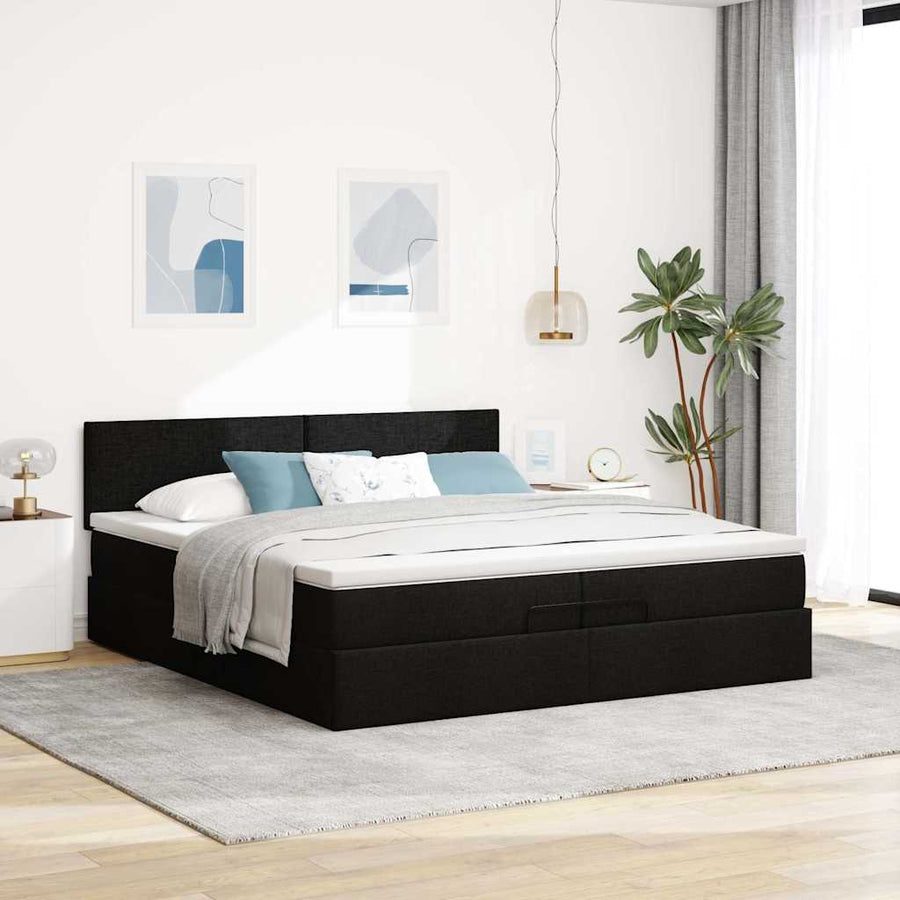 Ottoman bed met matrassen en LED's 200x200cm stof zwart