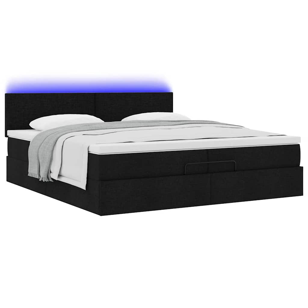 Ottoman bed met matrassen en LED's 200x200cm stof zwart